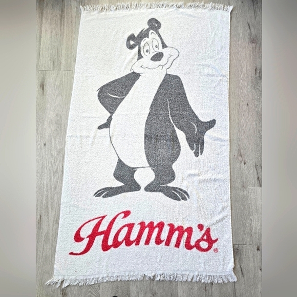 American Vintage 80s | Hamm's Beer bear white large cotton beach towel - Picture 1 of 10